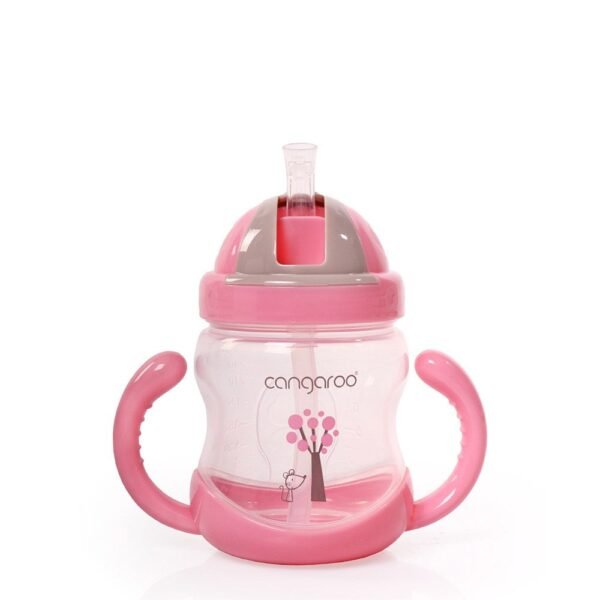 Cana cu pai de silicon si manere 280 ml Cangaroo pink