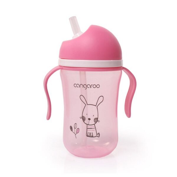 Cana cu pai de silicon si manere 300 ml Cangaroo pink